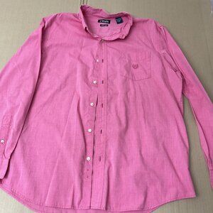 Chaps Mens Long Sleeve Button-Down Shirt XL Pink Easy Care Cotton Blend